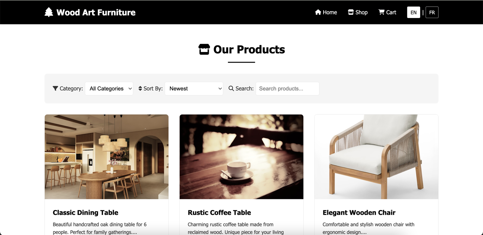Wood Art Furniture - E-commerce Website
