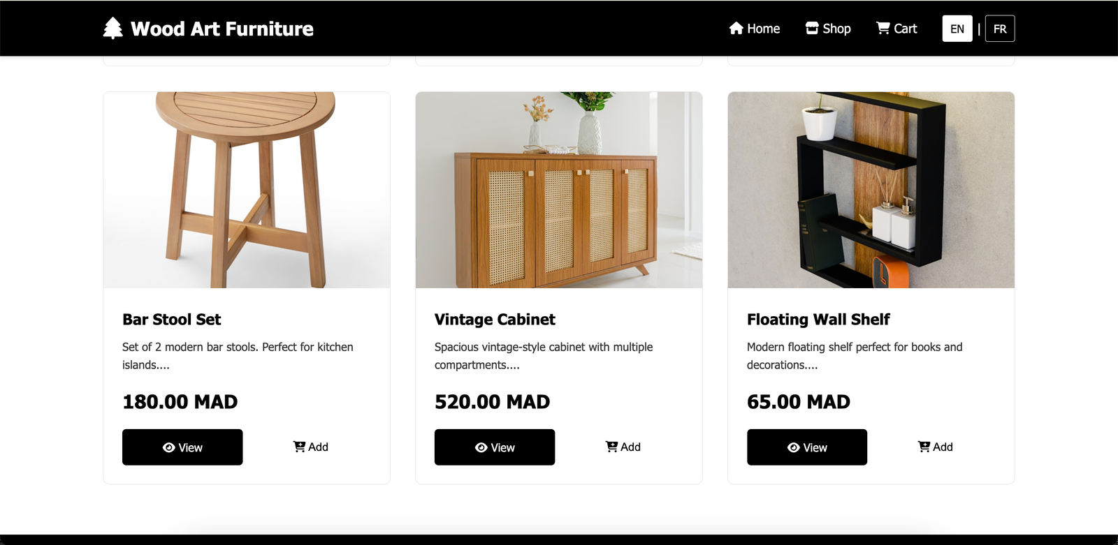 Wood Art Furniture - E-commerce Website